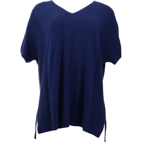 NWT ISAAC MIZRAHI TEXTURED STITCH DOLMAN PULL-OVER SWEATER NAVY XXS - Picture 1 of 12